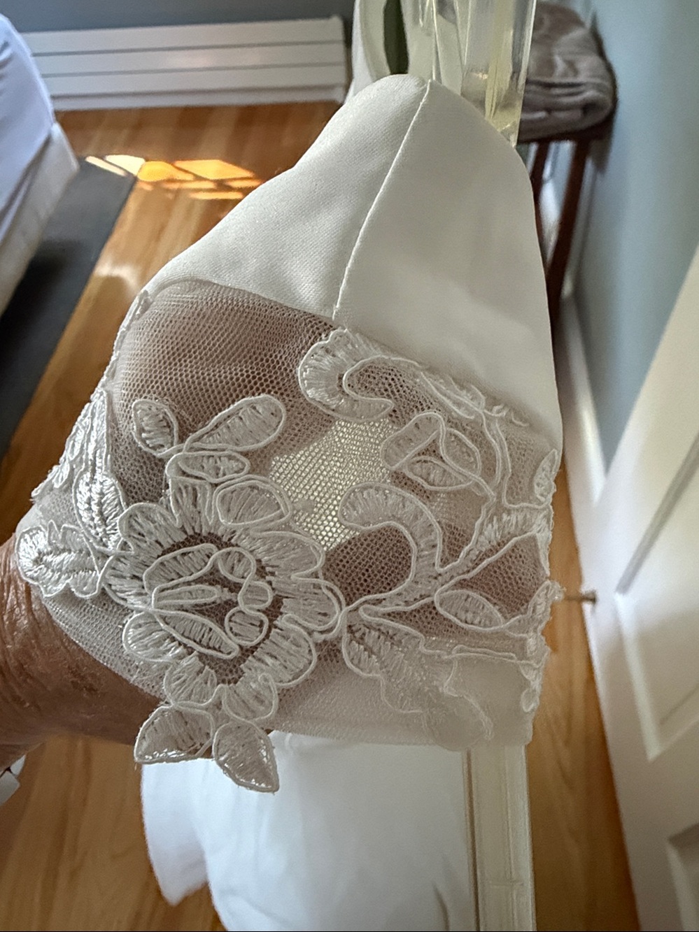 White Tulle Flower Girl Dress with Lace Cap Sleeves - Picture 6 of 12
